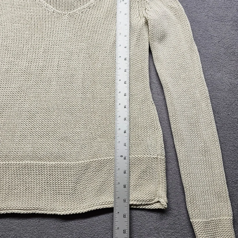 Nautica Chunky Knit Sweater Womens Size Small Cream Long Sleeve V-Neck Pullover